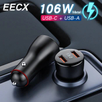 106W Max Dual USB Car Charger Quick Charge QC 3.0 66w Fast Charge For iPhone Samsung Huawei Xiaomi USB-C 65w PD Fast Charging