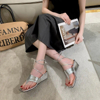 Two-Way Wear Lace-Up Sandals for Women French Style Square Toe Wedge High Heel Flip-Flops