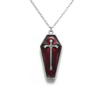 Coffin Vampire jesus Cross Necklace,Goth Coffin Choker, red Enamel bloody heart skeleton Coffins Death Amulet Gothic necklace