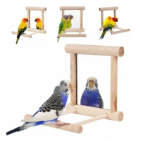 Bird Parrot Toy Supplies Wooden Cloud Ladder Climbing Jump Platform Ladder Pet Supplies With Mirror Stand Bird Rack