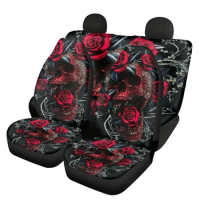 Car Seat Cover Gothic Skull with Rose Design Easy Install Car Seat Cover for SUV Van Track Cool Skeleton чехлы на сиденья машины