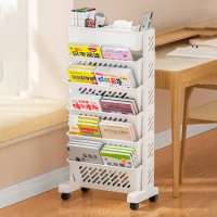Household Multi-layer Floor-mounted Movable Simple Bookshelf Floor-to-ceiling Book Storage Shelves Cart Desk Side Shelves