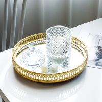 北歐風鏡面玻璃盤子金色鐵藝收納托盤家用客廳輕奢擺盤裝飾水果盤