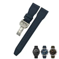 PCAVO 22mm 21mm 20mm Nylon Calfskin Watchband Fit for IWC Big Pilot IW377714 Mark18 SPITFIRE Nylon Real Leather Strap