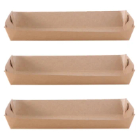 50 Pcs Disposable Paper Food Disposable Plates Tray Kraft Paper Coating Boat Shape Snack Open Box French Fries Chicken Box (20 x