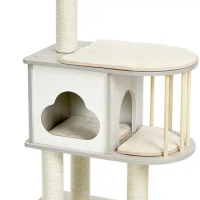 46 Inches Wood Cat Tree, Modern Cat Tower with Scratching Posts, Cat Condo and Detachable &amp; Washable Cushions (Light Grey)