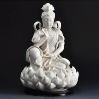 12" Chinese Dehua White Porcelain Lianhua Kwan-yin Guanyin Buddha Statue