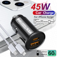 For APPLE Original PD 45W USB Type C Car Charger For iPhone 11 12 13 14 Pro Max Mini X XS XR 8Plus Fast Charging Lightning Cable
