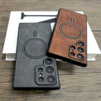 Faux Leather Luxury Soft TPU for Magsafe Magnetic Phone Case for Samsung Galaxy S23 S21 S20 FE S24 S22 Plus Note 20 Ultra Cover