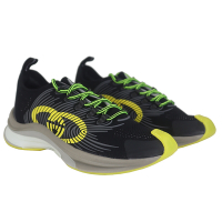 GUCCI Run Sneaker 黑色黃標網眼布跑鞋(9.5號)