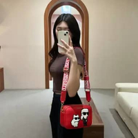 Tas KARL LAGERFELD ROUND DUO IKONIK CHOUPETTTE RED LEATHER CAMERA BAG 100% ORIGINAL 21X7X14CM