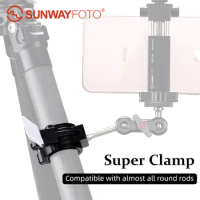 SUNWAYFOTO CC-01T Adjustable Super Clamp with QR Plate for Phone, DJI OSMO, Gopro Bike Clamp, Bike Phone Mount Clamp, Bycycle, M