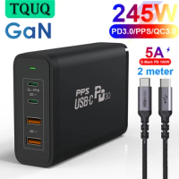 TQUQ 245W GaN Pro Fast Charger USB-C Power Adapter,4-port PD100W PPS 65W 45W QC4.0 for iPhone 13 MacBook Samsung Xiaomi Laptops