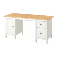 HEMNES 書桌/工作桌, 染白色/淺棕色, 155x65 公分