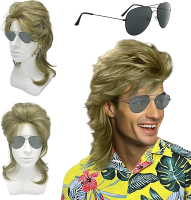 UILYNIU Mens Mullet Wig from the 80s Popstar Rocker Disco Wig 70s Costume Wig Rock Wig Long Artifici