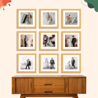 Paket Cetak Foto dan Bingkai Frameless Kayu 20x20 Isi 9 Pcs