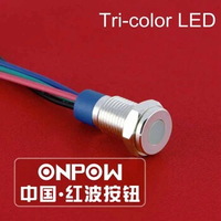 ONPOW 8mm Waterproof signal light Flat Tri-color RGB pilot lamp 6V, 12V, 24V LED indicator light (GQ8T-D/Y/RGB/S)