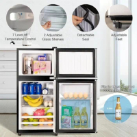Anukis Compact Refrigerator 3.5 Cu Ft 2 Door Mini Fridge with Freezer For Apartment, Dorm, Office, Family, Basement, Garage