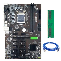 B250 BTC Mining Motherboard LGA 1151 with DDR4 4GB 2666Mhz RAM+RJ45 Network Cable 12 PCIE BTC ETH Motherboard for Miner