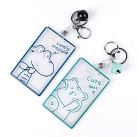 Business Credit Card Holder Case Acrylic Transparent Cartoon Card Case for Girl Boy ID Holders Badge Cover with Bell Keychain