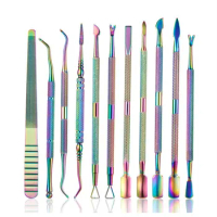 11Pcs UV Gel Polish Remove Nail Art Files Stainless Steel Cuticle Spoon Pusher Fork Dead Skin Nail Care Groove Clean Manicure