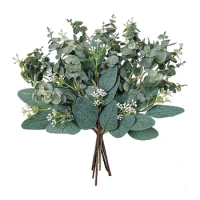 Mixed Eucalyptus Leaves Stems Bulk Artificial Eucalyptus Leaves Sprays Faux Oval Eucalyptus Leaves With White Seeds