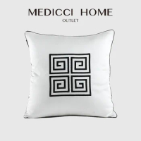Medicci Home Modern Minimalist Cushion Cover G Fashion Trendy Embroidered Black And White Brocade Silk Pillow Case Shams For Bed