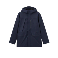 【LACOSTE】男裝-連帽長版風衣外套(海軍藍)