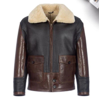 Denny&amp;Dora Men's Shearling Jacket Flight Jacket Brown Sheepskin Coat Leather Jacket With Fur Men