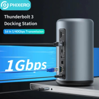 PHIXERO USB C to 8K Thunderbolt 3/DP Docking Station 16 in 1 Type C 40Gbps USB3.1 Hub Dual Monitor Display for Mac OS Windows PC
