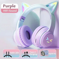 MJ Headphone RGB Headset Hadiah Anak Perempuan Kucing Lucu dengan Mikrofon Headset Gaming Musik Ster