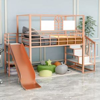 內地直送 - loft高架床上床下空半高床儿童树屋床城堡公主床单上层带滑梯阁楼