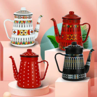 Enamel enamel coffee pot hanging ear pour-over kettle cold water kettle with thickened lid can heat household cold water teapot