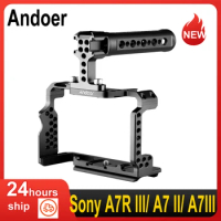 Andoer Camera Cage Kit for Sony A7R III/ A7 II/ A7III Aluminum Alloy with Video Rig Top Handle Wooden Grip