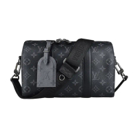 【Louis Vuitton 路易威登】LV M45936 CITY KEEPALL經典LOGO拼色Monogram Eclipse帆布拉鍊斜背包(黑x灰)