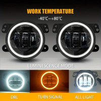 2pcs 10.16 cm LED Fog Lights with White Ring DRL Amber Turn Signal Lamp for Jeep for Wrangler JK TJ 