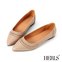 【HERLS】平底鞋-幾何沖孔造型尖頭平底鞋(藕粉色)