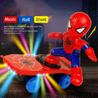 Anime Spider Figure Electric Music Toy Stunt Roll Scooters Automatic Flip Rotation Skateboard Acousto-optic Car Gift For Kids