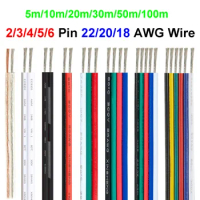 2/3/4/5/6pin Electrical Wire LED Cable 5-100m 5/12/24V JST Extension Connector Cable For RGB RGBW RGBWW WS2812B LED Strip Lights