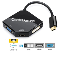 New Product TYPE-C To VGA/HDMI/DVI Three-in-one Cobra Adapter Cable Laptop Cable 3840*2160@30HZ VGA+HDMI Support 1080P