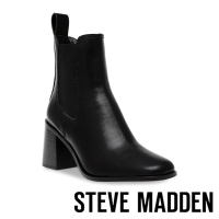 【STEVE MADDEN】ACHIEVER 寬底皮革彈性粗跟短靴(黑色)