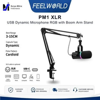 FEELWORLD PM1 XLR USB Dynamic Microphone RGB with Boom Arm Stand for Podcast Recording Live Streamin