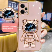 Space Quicksand Bear Phone Bracket Case For Xiaomi Redmi Note 11 11S 10 10S 9 8 Pro 10 10C 9A Mi POCO X3 11T Lite Plating Cover