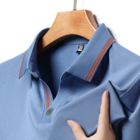 New Men's Ice Silk Lapel Print Embroidered Summer Short Sleeved Polo Shirt High-End Brand Business Casual T-Shirt Men's Clothing