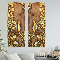 泰國工藝品實木雕東南亞風壁掛大象柚木雕花板客廳玄關背景墻掛件