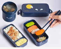 便當盒日本雙層飯盒便當盒日式餐盒可微波爐加熱塑膠分隔餐盒男女
