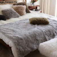 Light Luxury Minimalist Home Decor Fashion Long Shaggy Fur Throws Genuine Cashmere Throw Fur Luxurious Real Fur Blanket