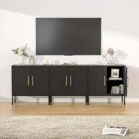 LYNSOM TV Stand, Media Entertainment Center Console Table, 3 Cabinets, TV Console Table with Storage Cabinet for Bedroom
