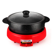2 in 1 Electric Barbecue Machine Boiled Pot Smokeless Non-stick Baking Pan Multi-function Grilled Barbecue Stove