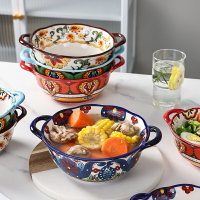 外貿出口雙耳碗創意大湯碗陶瓷面碗家用泡面飯碗異域風情大號湯盆